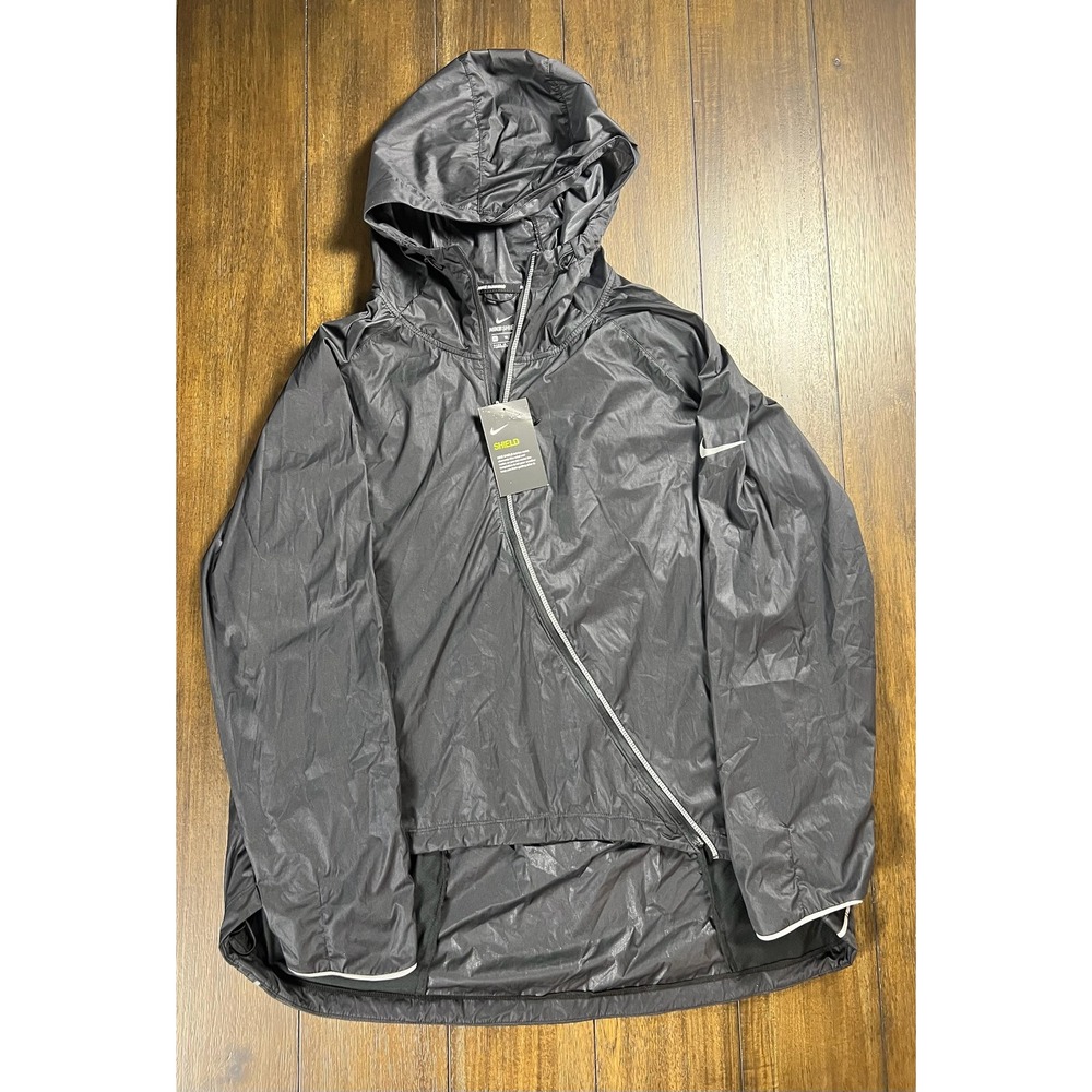 Nike Shield Womens XL Running Jacket Black Asymmetric Zip Hooded CJ5077-010 NEW